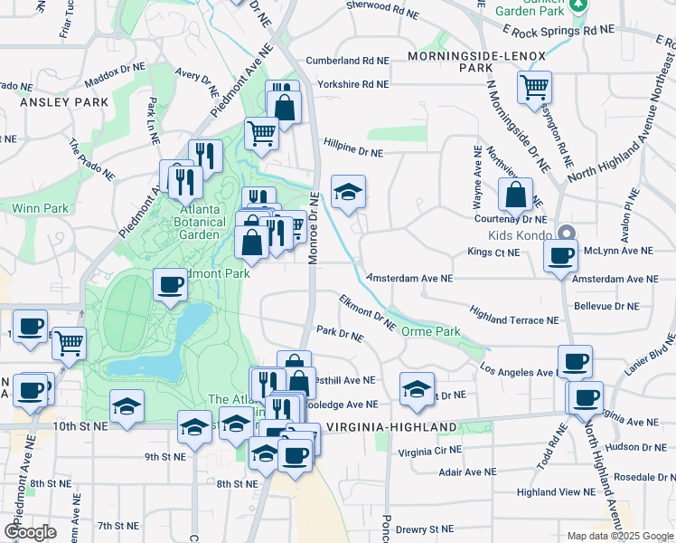 map of restaurants, bars, coffee shops, grocery stores, and more near 636 Orme Circle Northeast in Atlanta