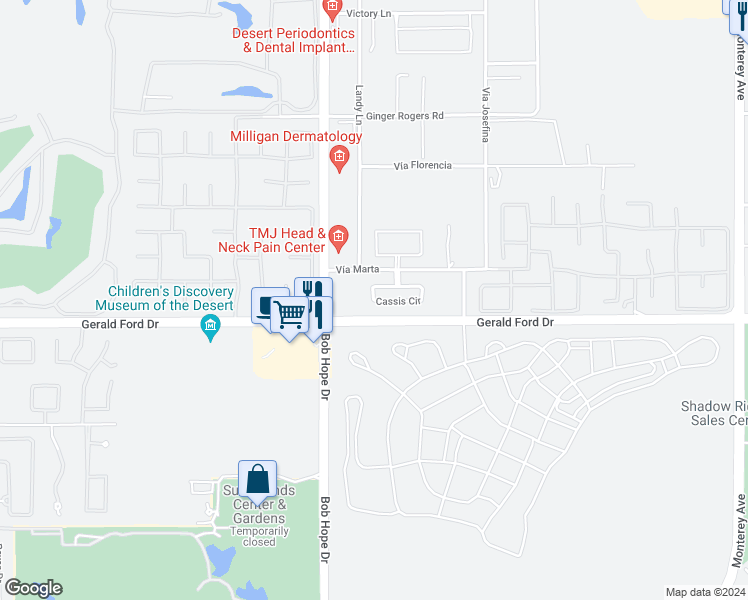 map of restaurants, bars, coffee shops, grocery stores, and more near 2 Cassis Circle in Rancho Mirage