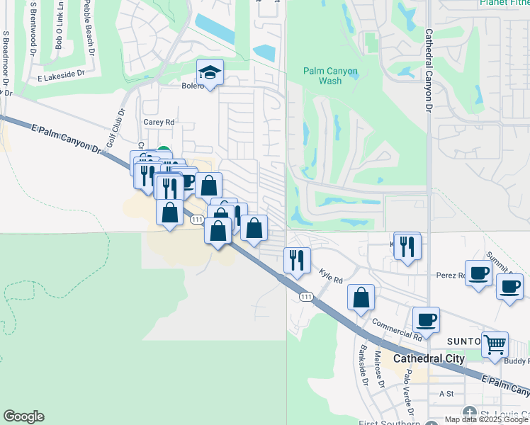 map of restaurants, bars, coffee shops, grocery stores, and more near 3 Mckinley Street in Cathedral City