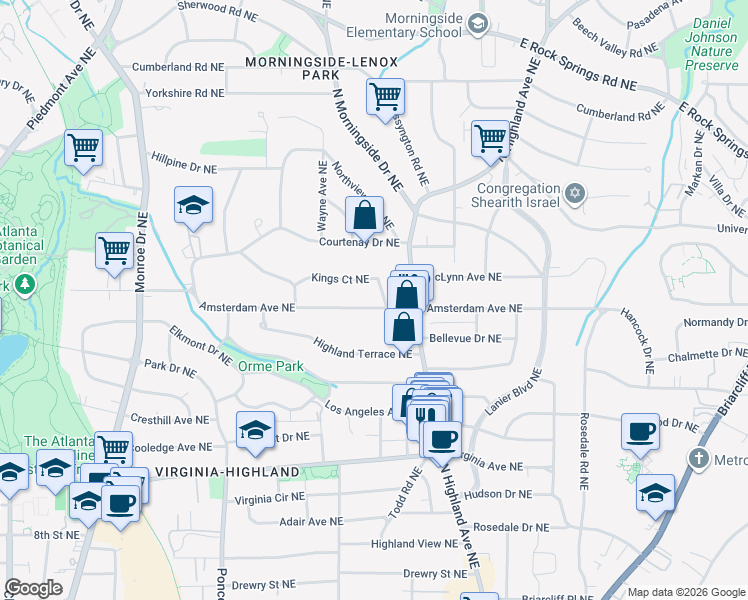map of restaurants, bars, coffee shops, grocery stores, and more near in Atlanta