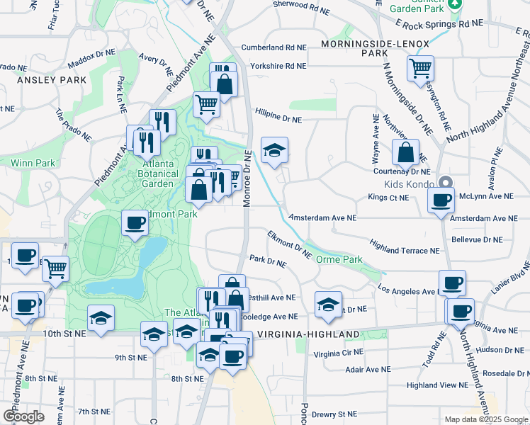 map of restaurants, bars, coffee shops, grocery stores, and more near 636 Orme Circle Northeast in Atlanta