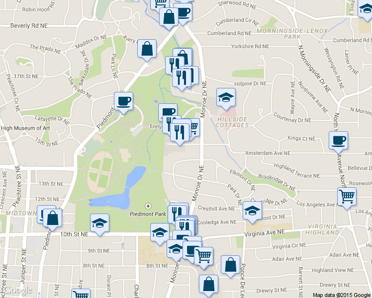map of restaurants, bars, coffee shops, grocery stores, and more near 558 Orme Circle Northeast in Atlanta