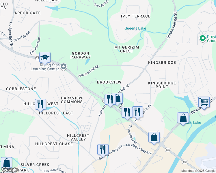 map of restaurants, bars, coffee shops, grocery stores, and more near 6778 Blackstone Place in Mableton