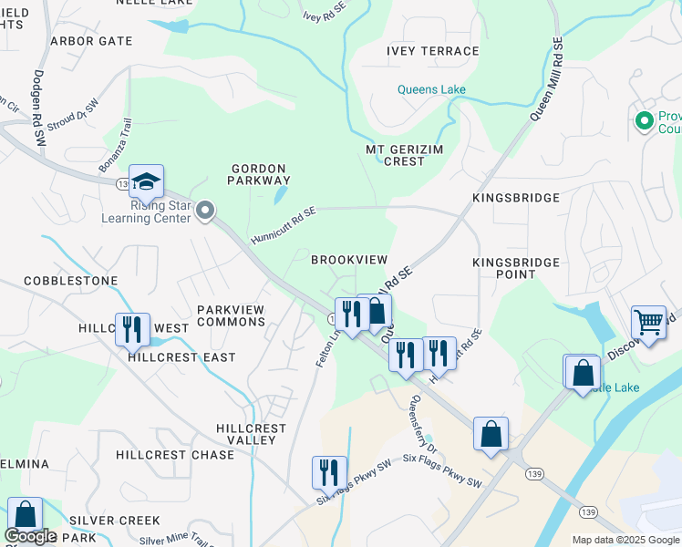 map of restaurants, bars, coffee shops, grocery stores, and more near 6778 Blackstone Place in Mableton