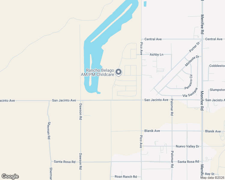 map of restaurants, bars, coffee shops, grocery stores, and more near 28044-28052 San Jacinto Avenue in Nuevo