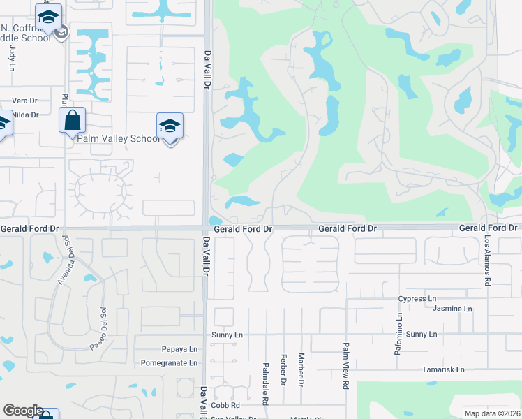 map of restaurants, bars, coffee shops, grocery stores, and more near 128 Desert West Drive in Rancho Mirage