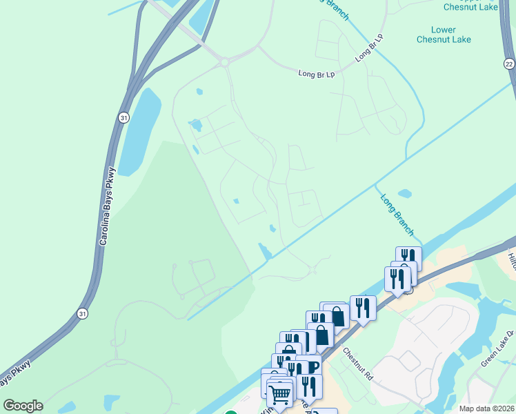 map of restaurants, bars, coffee shops, grocery stores, and more near Water Tower Road in Longs