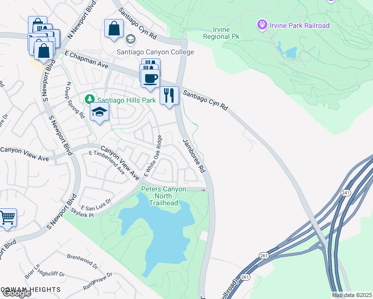 map of restaurants, bars, coffee shops, grocery stores, and more near 123 South Cross Creek Road in Orange