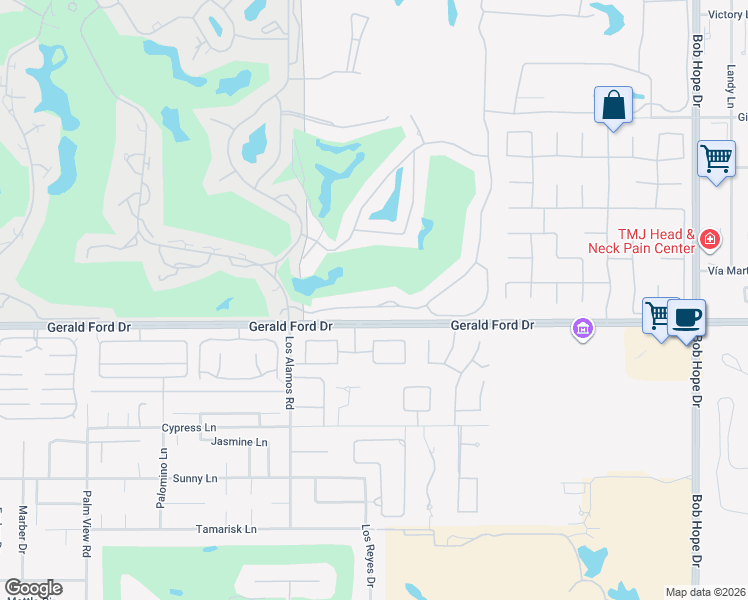 map of restaurants, bars, coffee shops, grocery stores, and more near 17 Oakmont Drive in Rancho Mirage