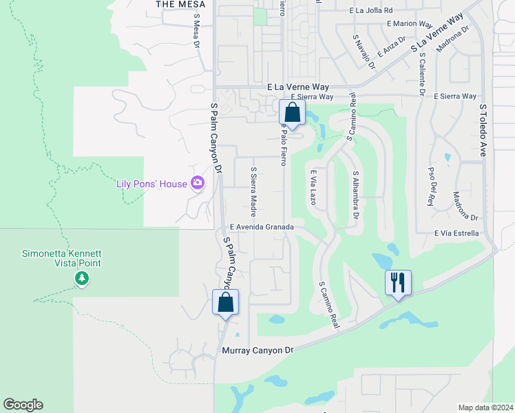 map of restaurants, bars, coffee shops, grocery stores, and more near 2452 South Sierra Madre in Palm Springs