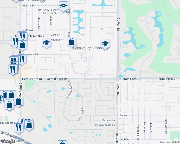 map of restaurants, bars, coffee shops, grocery stores, and more near 69729 Barranca Court in Rancho Mirage