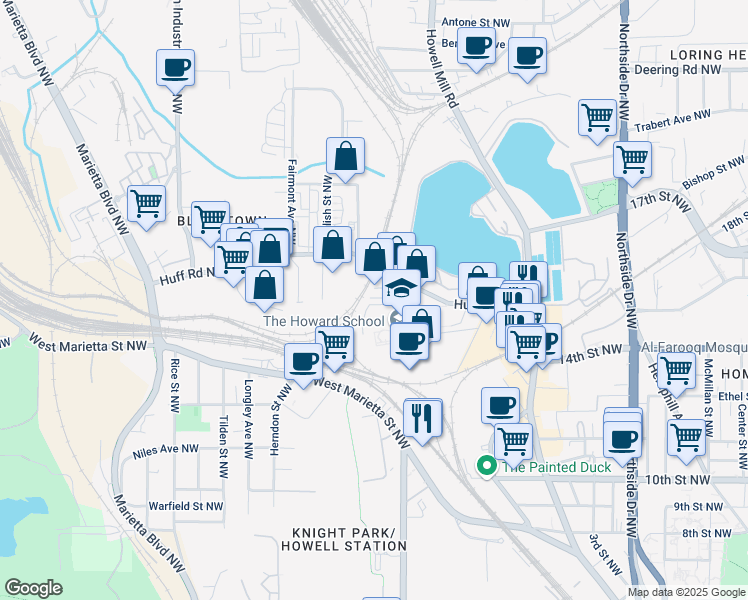map of restaurants, bars, coffee shops, grocery stores, and more near 936 Spencer Avenue in Atlanta