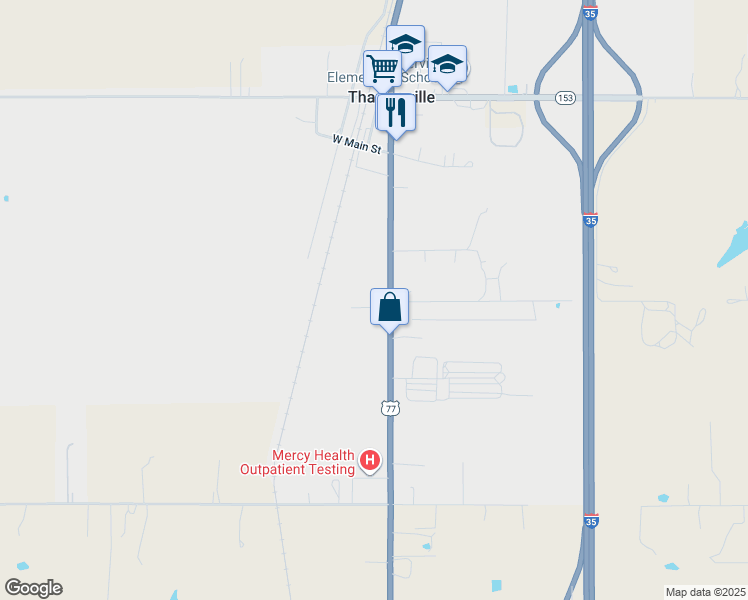 map of restaurants, bars, coffee shops, grocery stores, and more near 19508 U.S. 77 in Thackerville
