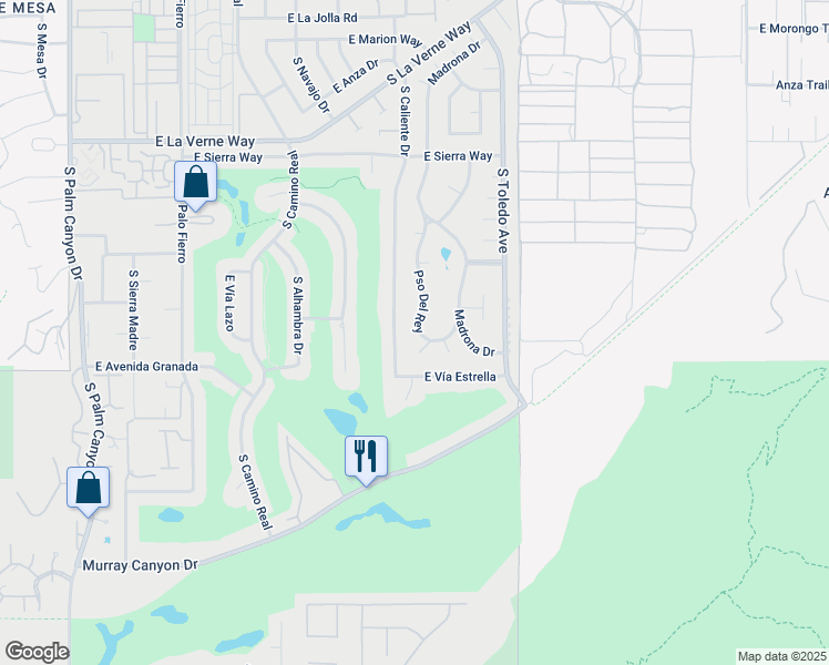 map of restaurants, bars, coffee shops, grocery stores, and more near 2461 Playa Circle in Palm Springs