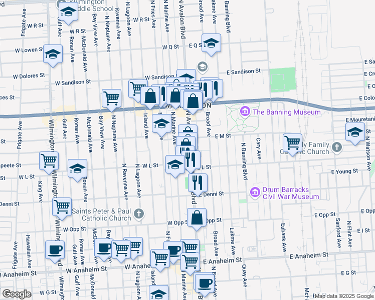 map of restaurants, bars, coffee shops, grocery stores, and more near 1227 North Avalon Boulevard in Los Angeles