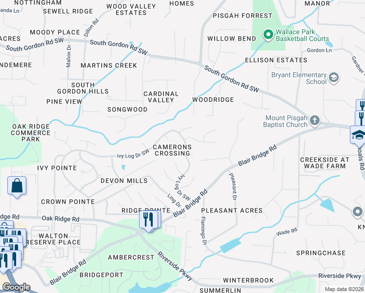 map of restaurants, bars, coffee shops, grocery stores, and more near 1112 Poplar Log Place in Austell