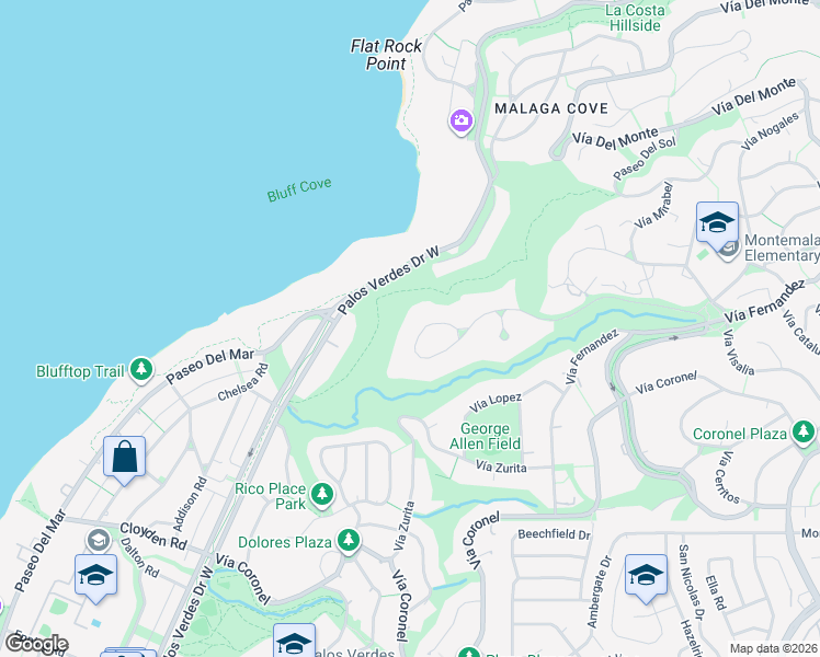 map of restaurants, bars, coffee shops, grocery stores, and more near 952 Paseo La Cresta in Palos Verdes Estates