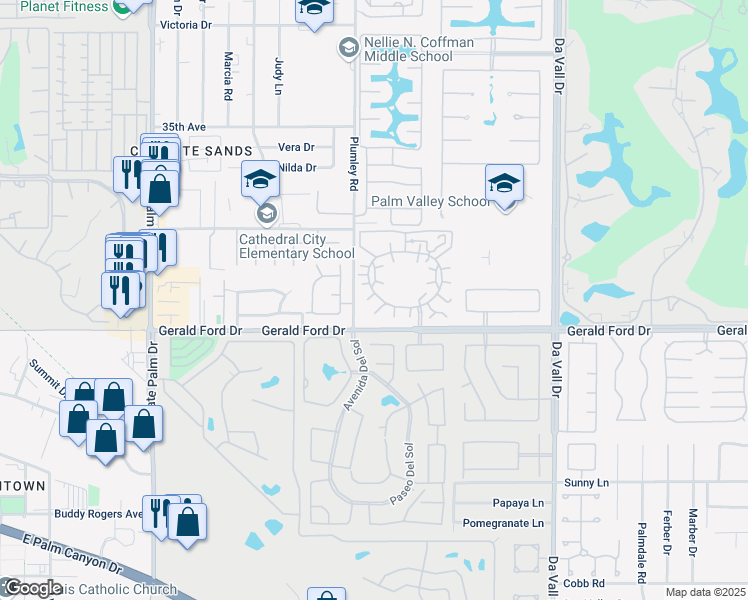 map of restaurants, bars, coffee shops, grocery stores, and more near 69535 Jardin Court in Rancho Mirage