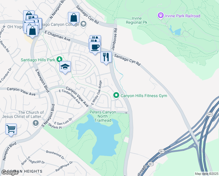 map of restaurants, bars, coffee shops, grocery stores, and more near 104 South Cross Creek Road in Orange