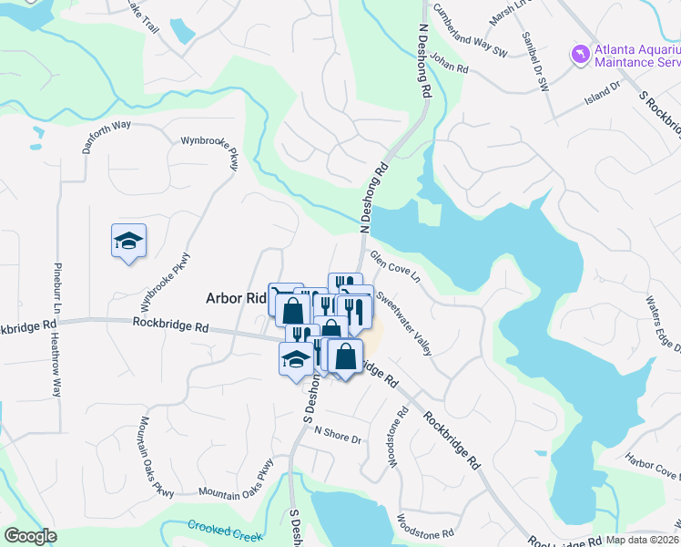map of restaurants, bars, coffee shops, grocery stores, and more near 433 North Deshong Road in Stone Mountain