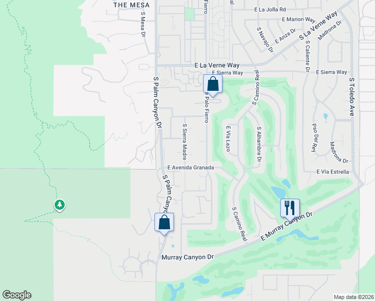 map of restaurants, bars, coffee shops, grocery stores, and more near 2448 South Sierra Madre in Palm Springs