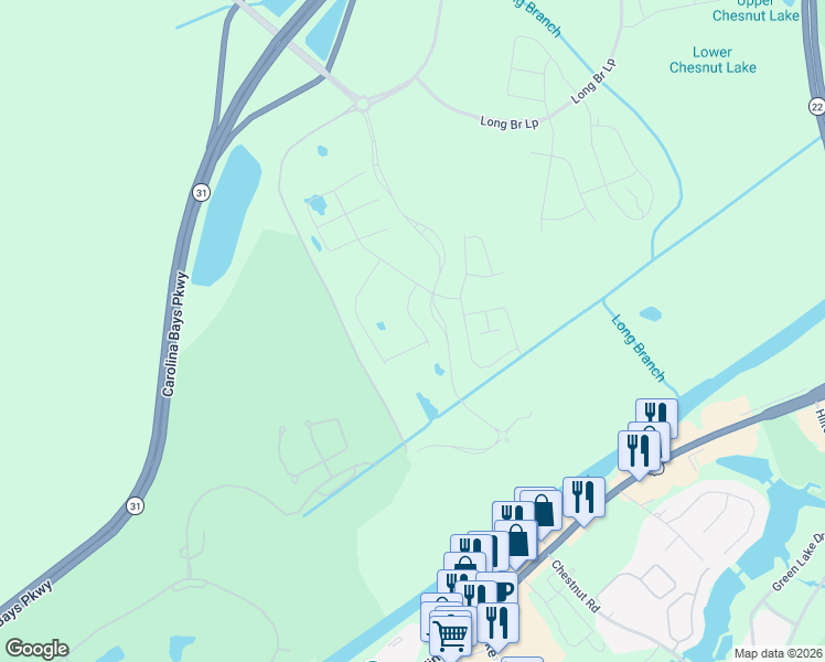 map of restaurants, bars, coffee shops, grocery stores, and more near Water Tower Road in Longs