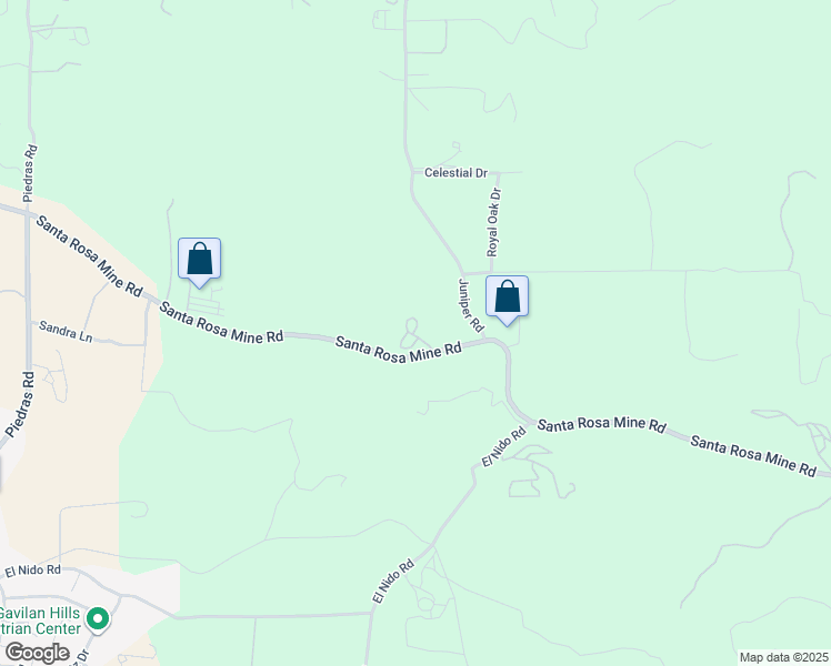 map of restaurants, bars, coffee shops, grocery stores, and more near 19030 Santa Rosa Mine Road in Perris
