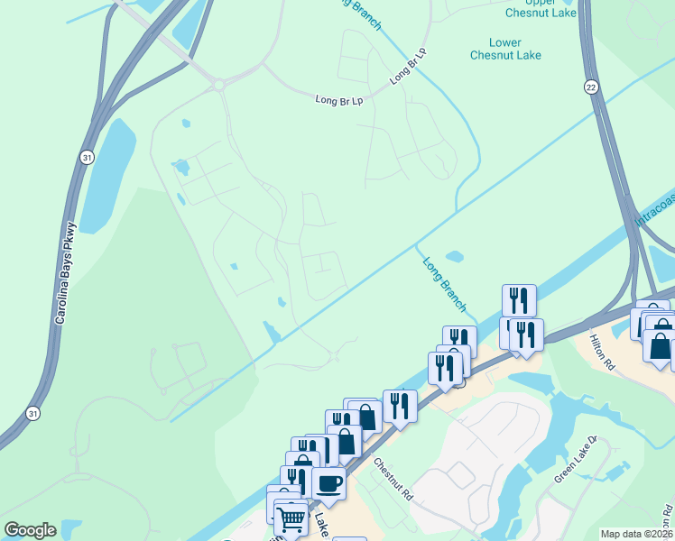 map of restaurants, bars, coffee shops, grocery stores, and more near 6847 Long Bay Road in Longs