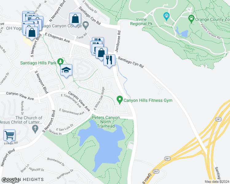 map of restaurants, bars, coffee shops, grocery stores, and more near 103 South Cross Creek Road in Orange