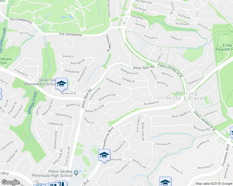 map of restaurants, bars, coffee shops, grocery stores, and more near 5145 Bluemound Road in Rolling Hills Estates