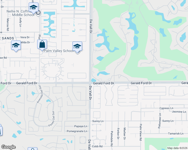 map of restaurants, bars, coffee shops, grocery stores, and more near 147 Desert West Drive in Rancho Mirage