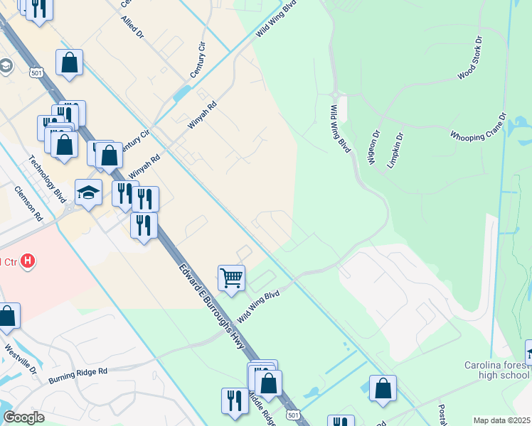 map of restaurants, bars, coffee shops, grocery stores, and more near 1039 Tee Shot Drive in Conway