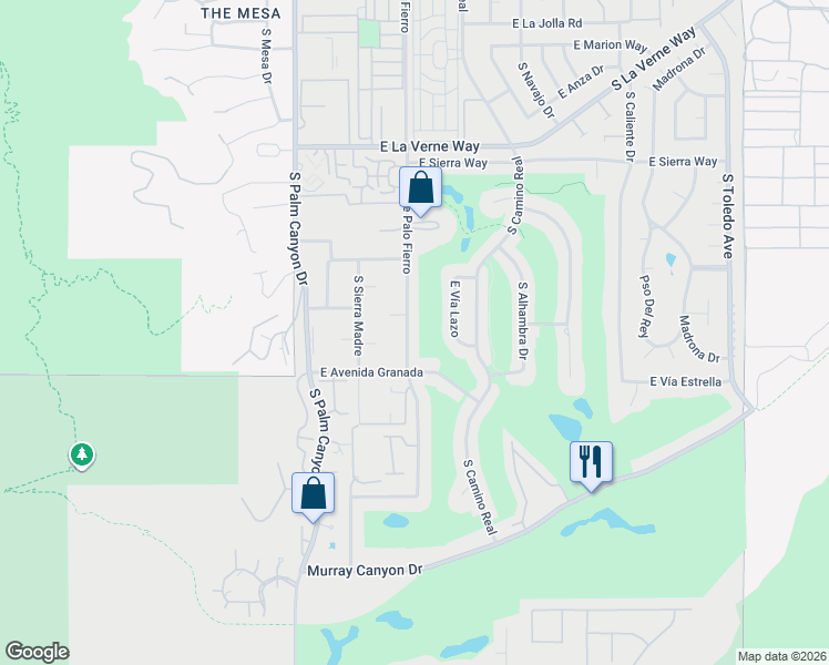 map of restaurants, bars, coffee shops, grocery stores, and more near 2444 South Calle Palo Fierro in Palm Springs