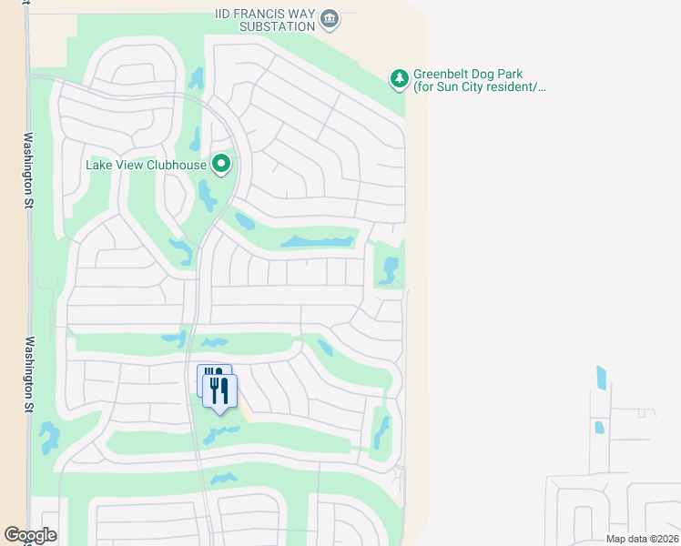 map of restaurants, bars, coffee shops, grocery stores, and more near 35907 Royal Vista Way in Palm Desert