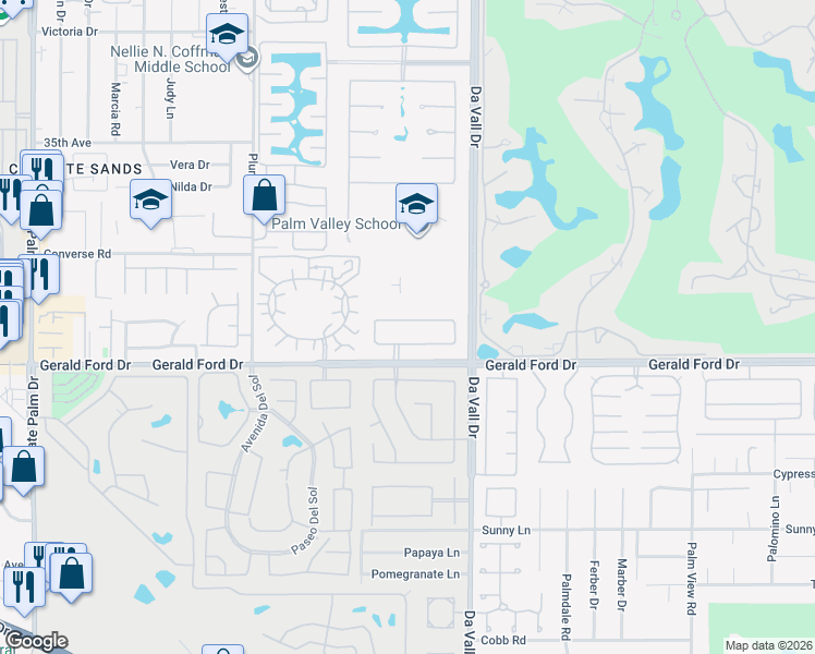 map of restaurants, bars, coffee shops, grocery stores, and more near 41 Vista Mirage Way in Rancho Mirage