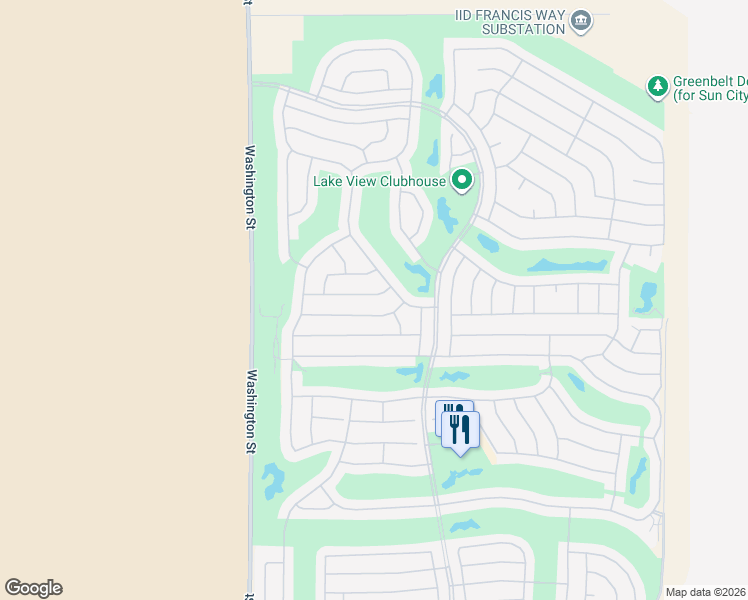 map of restaurants, bars, coffee shops, grocery stores, and more near 78325 Cloveridge Way in Palm Desert