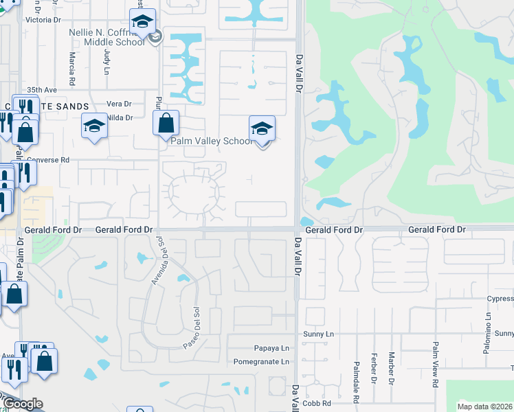 map of restaurants, bars, coffee shops, grocery stores, and more near 41 Vista Mirage Way in Rancho Mirage