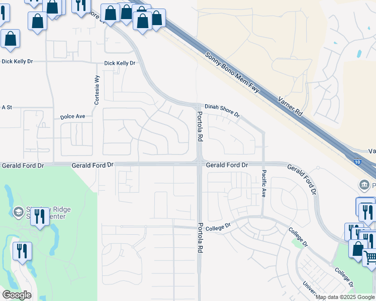 map of restaurants, bars, coffee shops, grocery stores, and more near 73620 Raphael Drive in Palm Desert