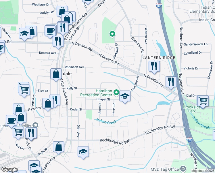 map of restaurants, bars, coffee shops, grocery stores, and more near 3230 Kelly Street in Scottdale