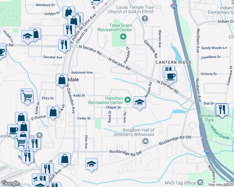 map of restaurants, bars, coffee shops, grocery stores, and more near 3226 Kelly Street in Scottdale