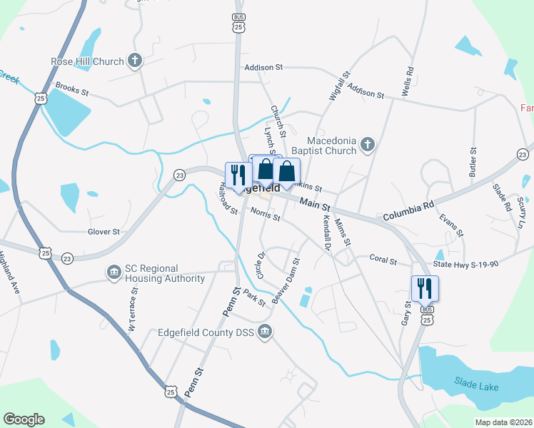 map of restaurants, bars, coffee shops, grocery stores, and more near 491 Jones Street in Edgefield
