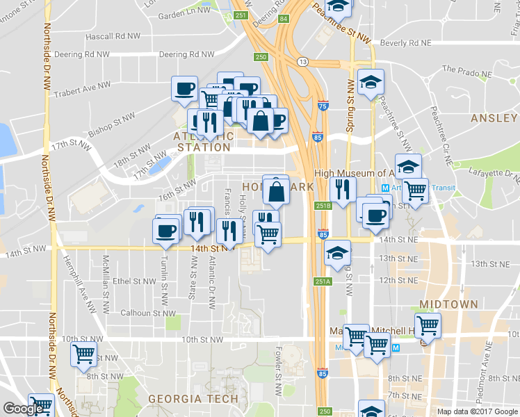 map of restaurants, bars, coffee shops, grocery stores, and more near 1226 Barnes Street Northwest in Atlanta