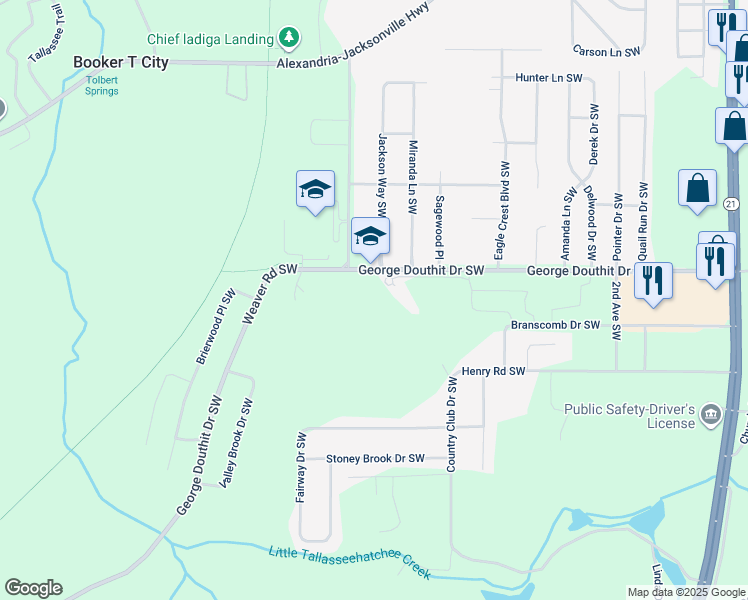map of restaurants, bars, coffee shops, grocery stores, and more near 1000 George Douthit Drive Southwest in Jacksonville