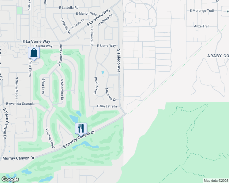 map of restaurants, bars, coffee shops, grocery stores, and more near 2450 Camino Vida in Palm Springs