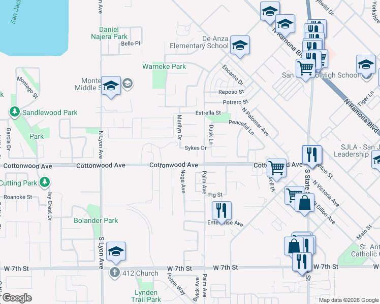 map of restaurants, bars, coffee shops, grocery stores, and more near in San Jacinto