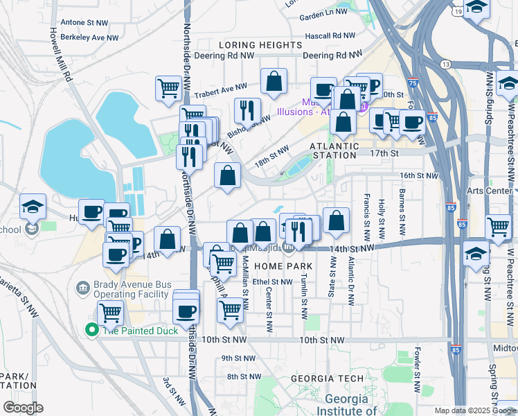 map of restaurants, bars, coffee shops, grocery stores, and more near in Atlanta