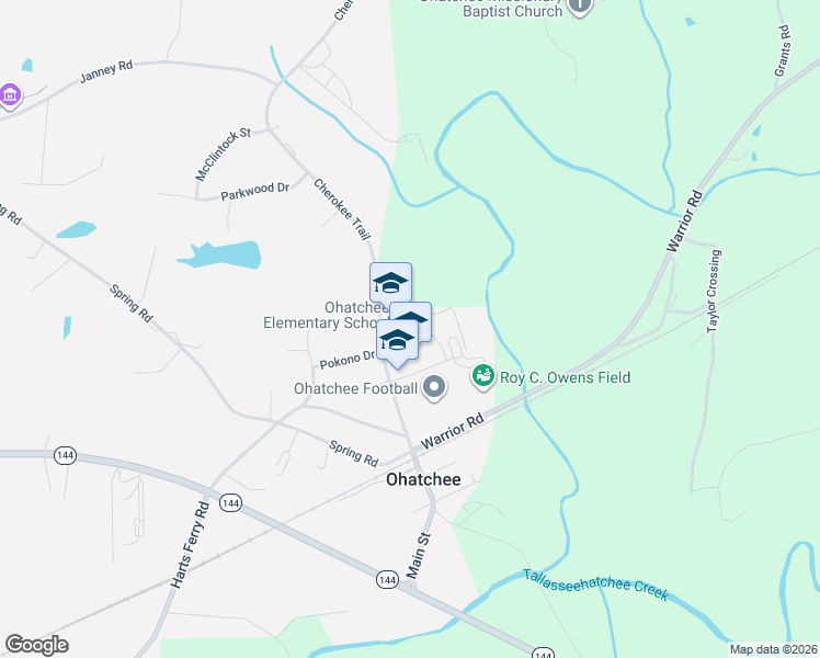 map of restaurants, bars, coffee shops, grocery stores, and more near 301 J Street in Ohatchee