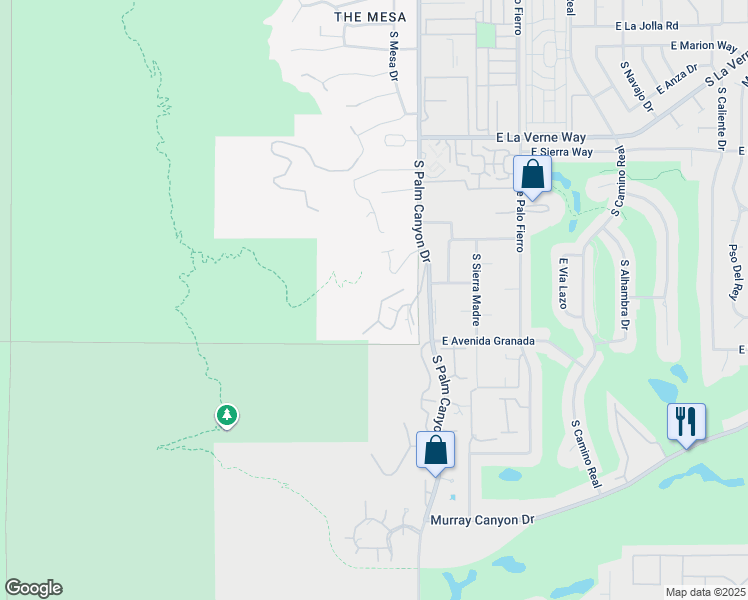 map of restaurants, bars, coffee shops, grocery stores, and more near 2425 Cahuilla Hills Drive in Palm Springs