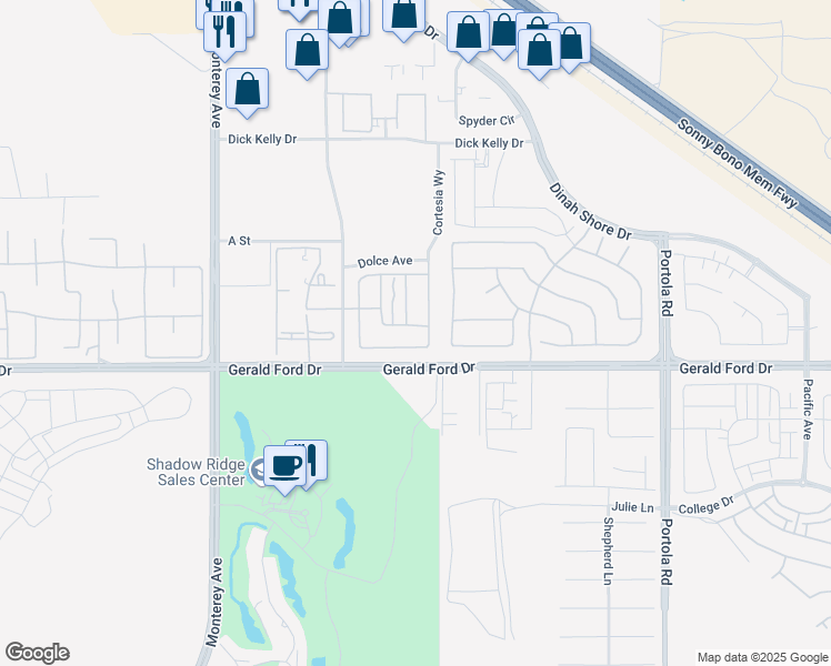 map of restaurants, bars, coffee shops, grocery stores, and more near Granita Drive in Palm Desert