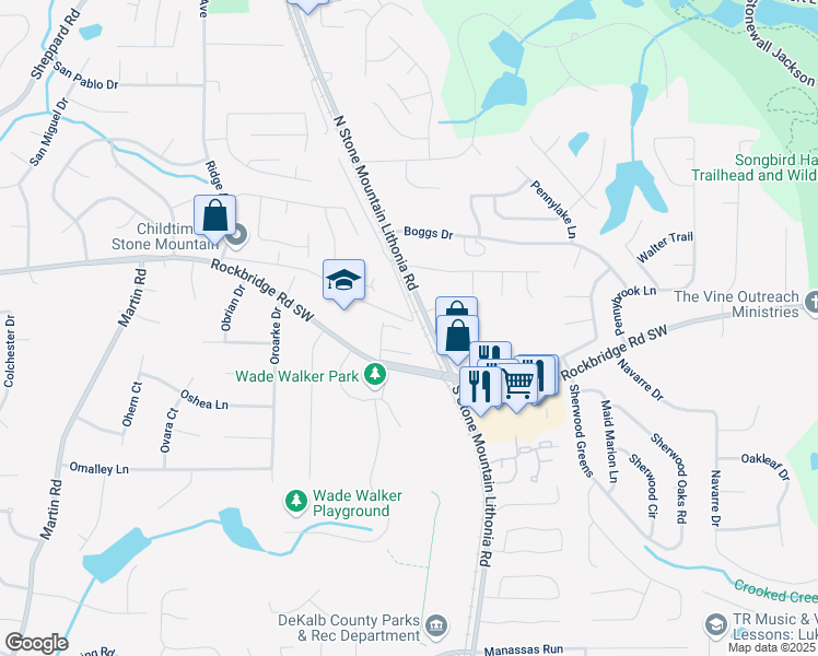 map of restaurants, bars, coffee shops, grocery stores, and more near 459 Orchard Drive in Stone Mountain